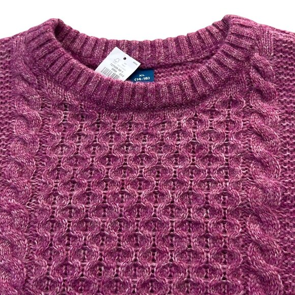 Old Navy Ruffle Crew Neck Pullover Cable Knit Sweater Artichoke Blossom Girls XL - Picture 4 of 11